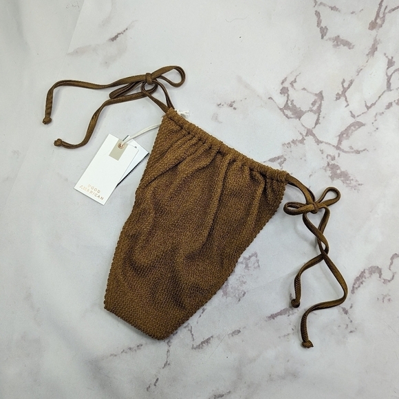 Good American Swim Bottom Women Bronze Brown Crinkle Tiny Ties Bikini - Picture 5 of 12